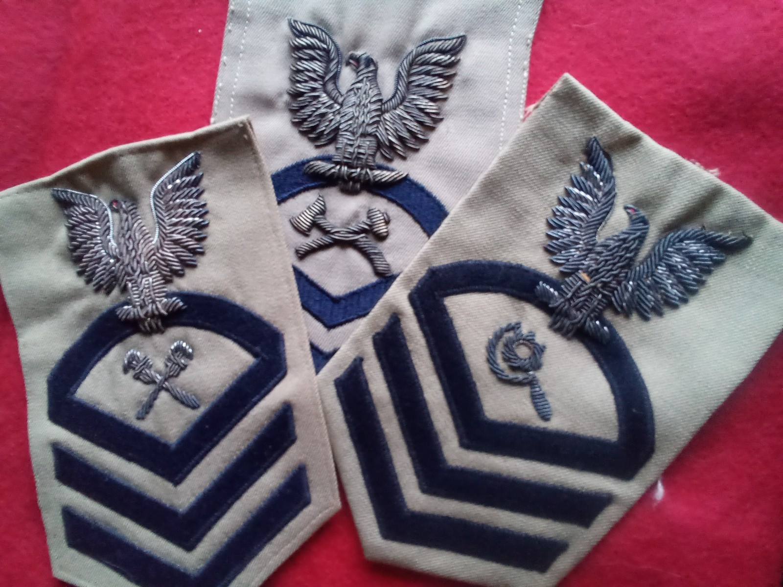 3 US NAVY WW 2 KHAKI SILVER BULION CHIEF DAMAGE CONTROL MAN,  MACHINERY REPAIR