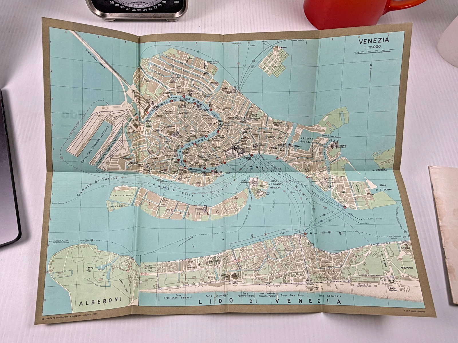 1960 Map of Venice Lido Italy Venezia Institu Geografico de Agostini Novara Vtg