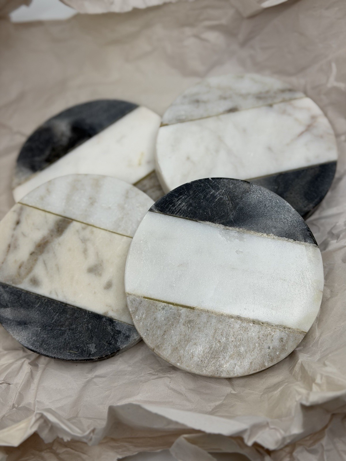 4-Pack Tri-Tone Round Real Marble Coasters set - 4 Inch