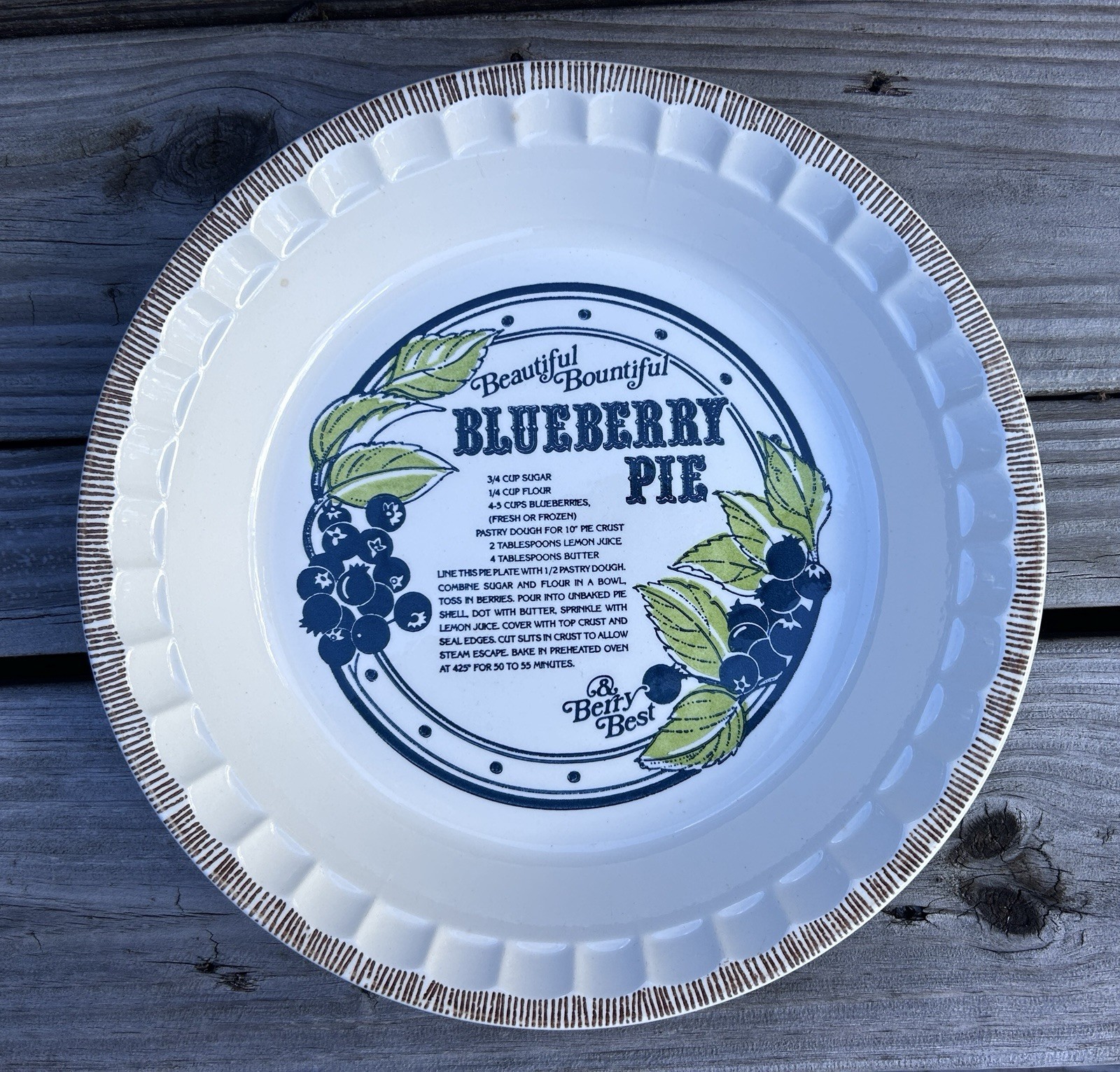 vintage Royal China Country Harvest Blueberry Pie Recipe Plate Dish 1983 Baking