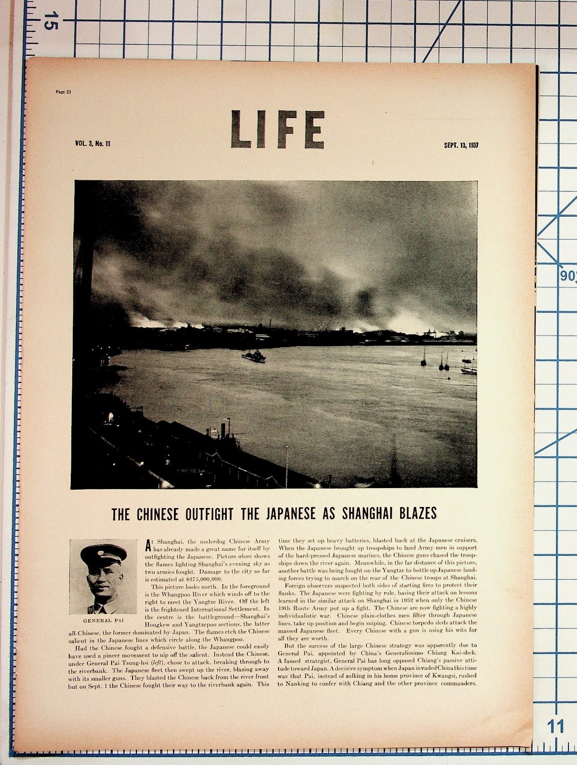 1937 LIFE Magazine Pages Shanghai War China Japan Battle Vintage WWII Ephemera