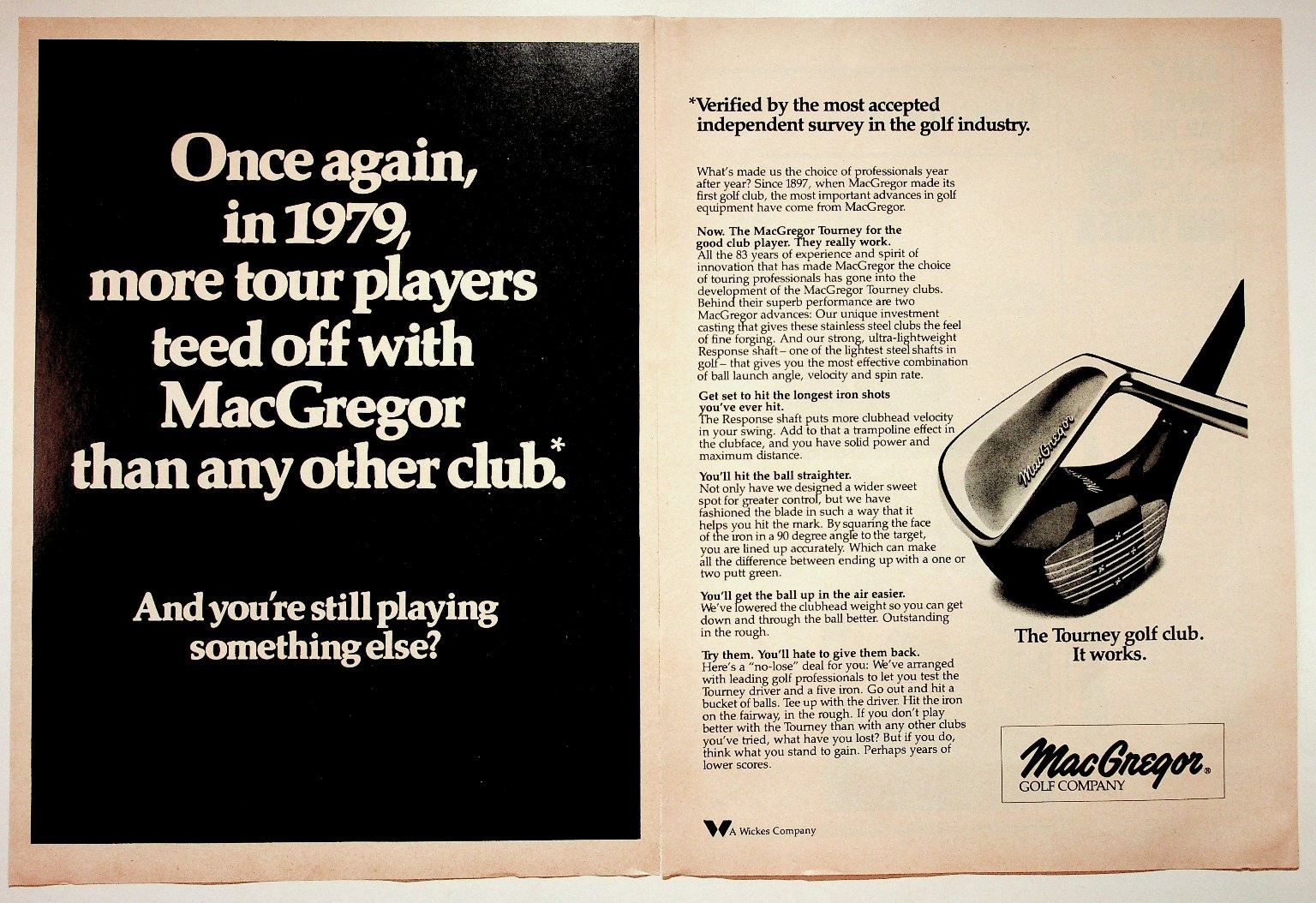 1979 MacGregor Tourney Golf Club Vintage Magazine Print Ad Iron Wood Woods