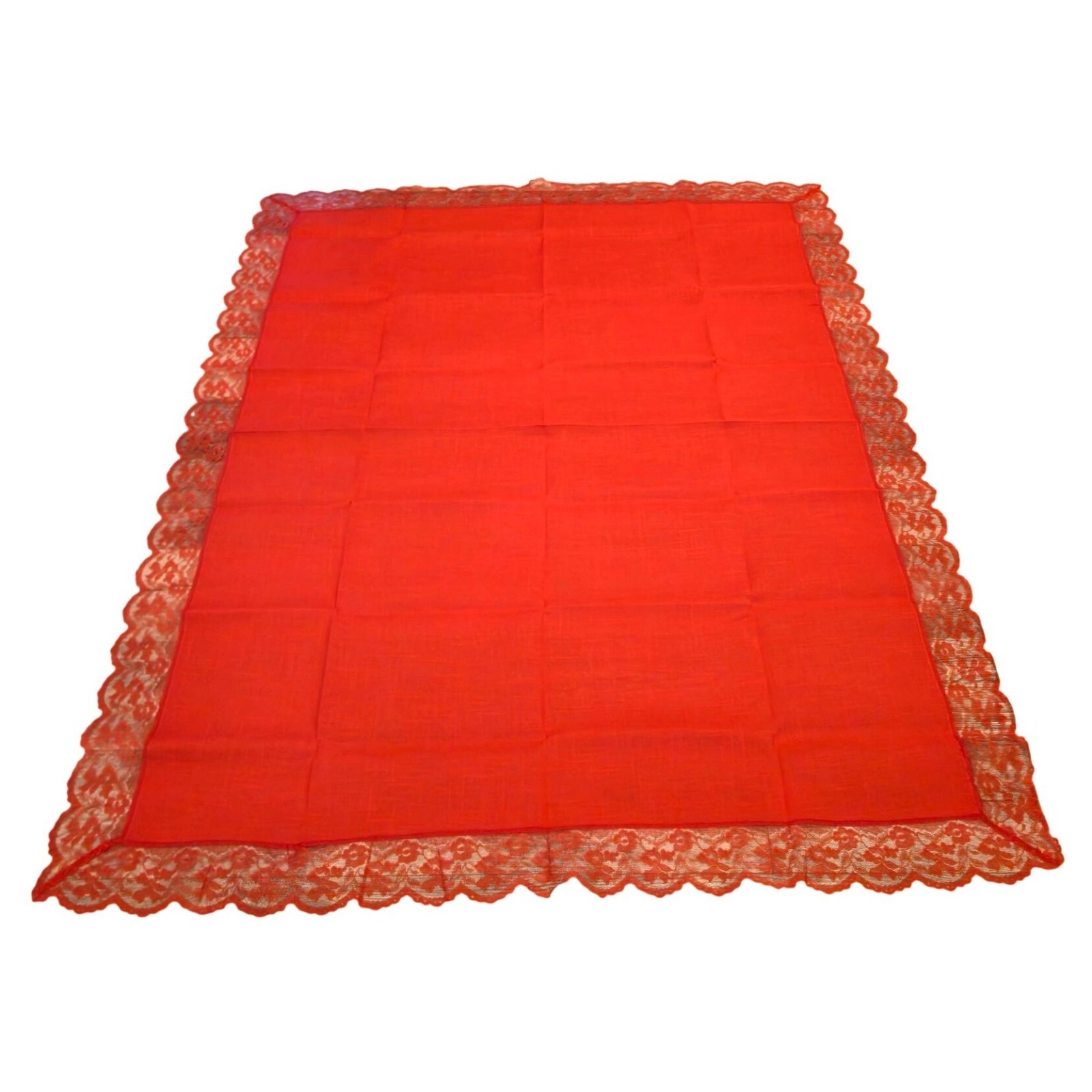 Vintage Red Oblong Tablecloth Scalloped Lace floral 52x70 NOS PANDORA Romantic