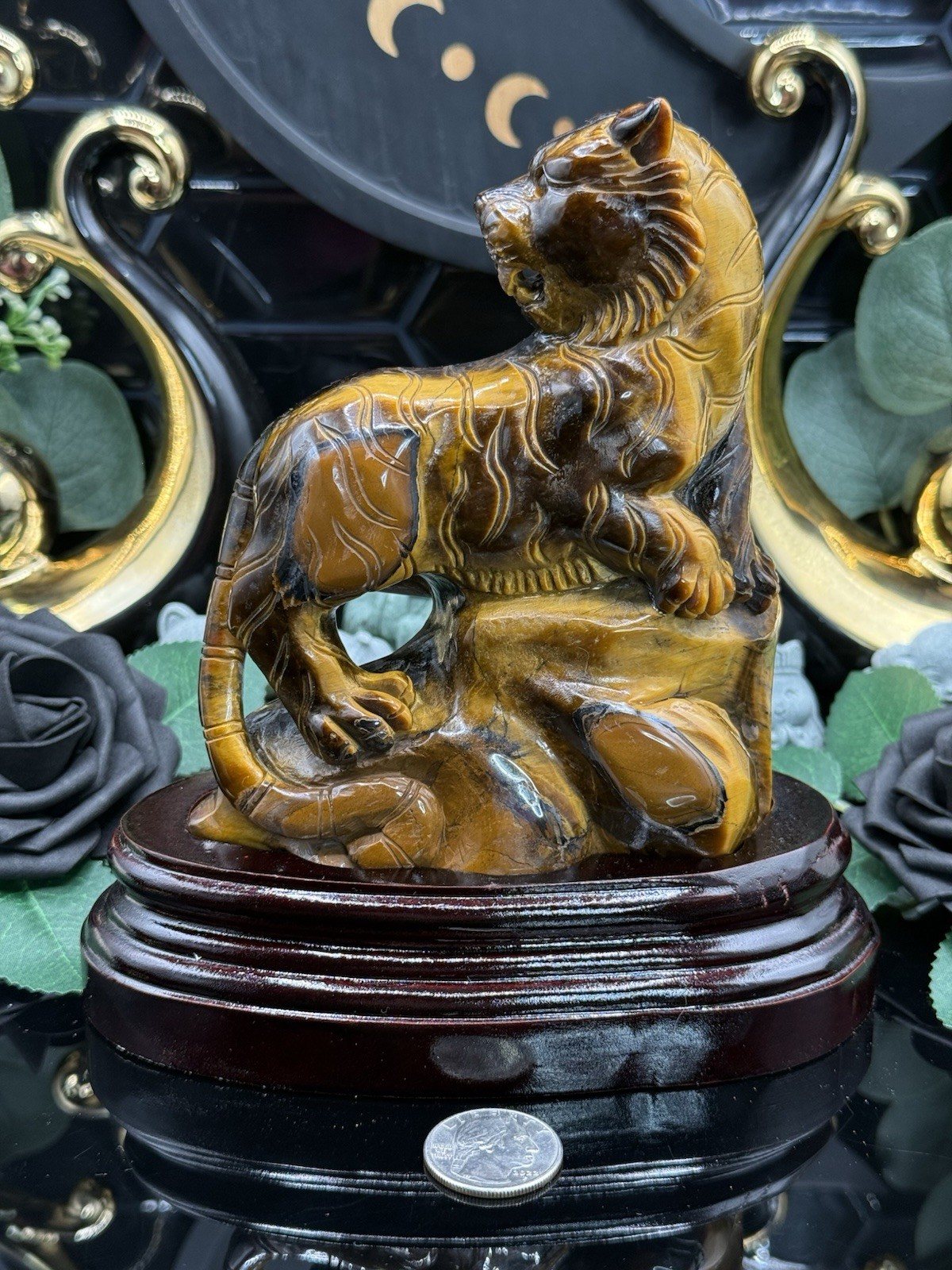 Natural Tigers Eye Hand Carved Tiger custom base. Absolutely stunning 