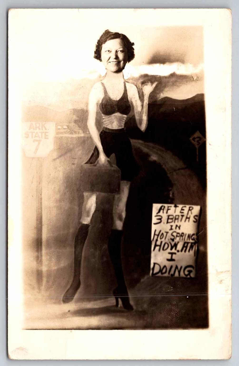 Vintage Hot Springs Arkansas RPPC Novelty Head-in-Hole Woman Myrtle Melich