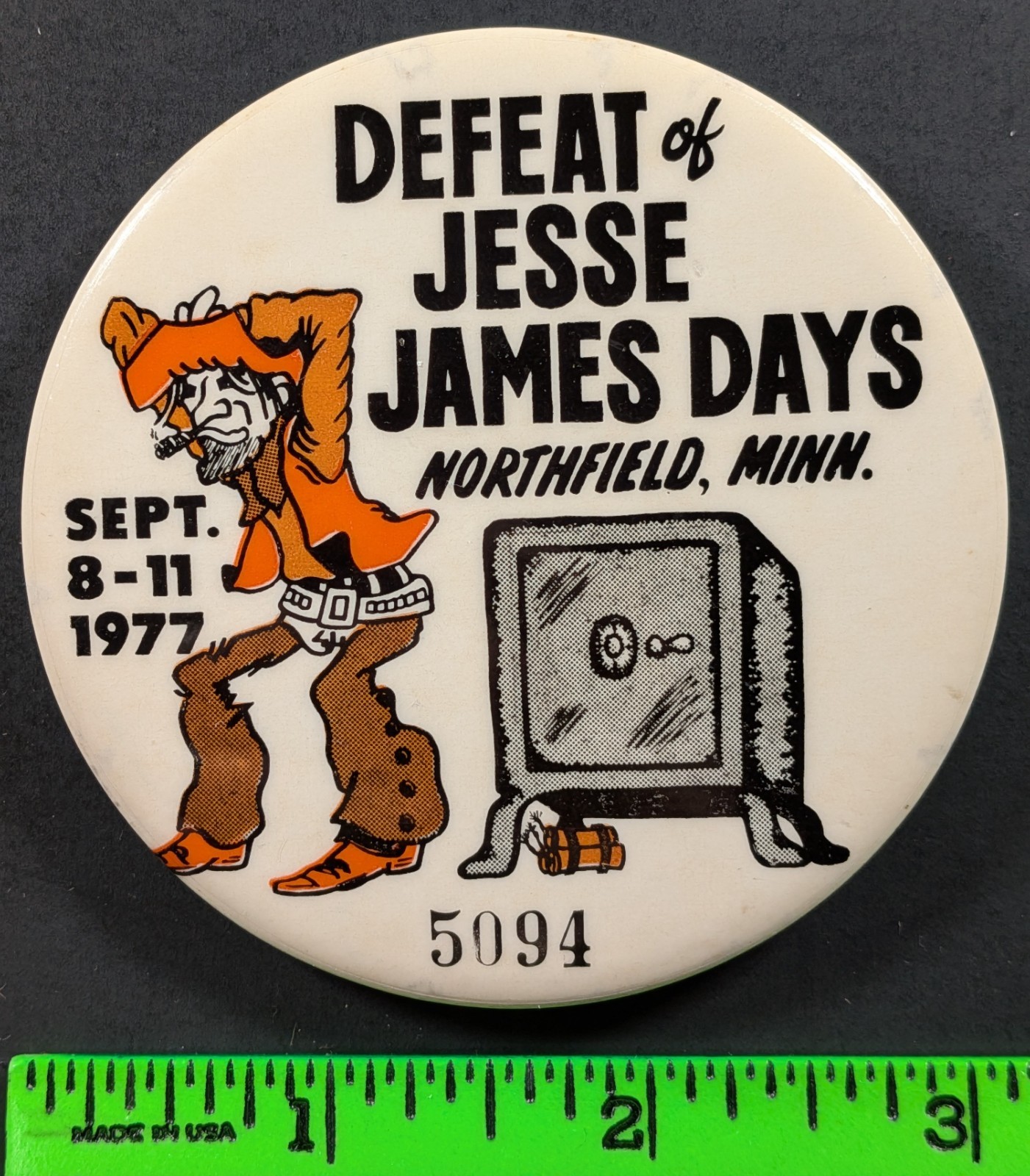 Vintage 1977 Defeat of Jesse James Northfield Minnesota Pinback Pin