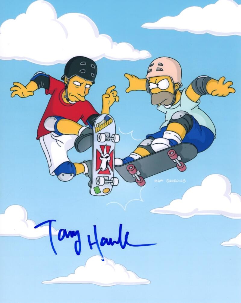 Tony Hawk Signed Autograph 8x10 Photo - Pro Skater Icon on the Simpsons w/ Homer