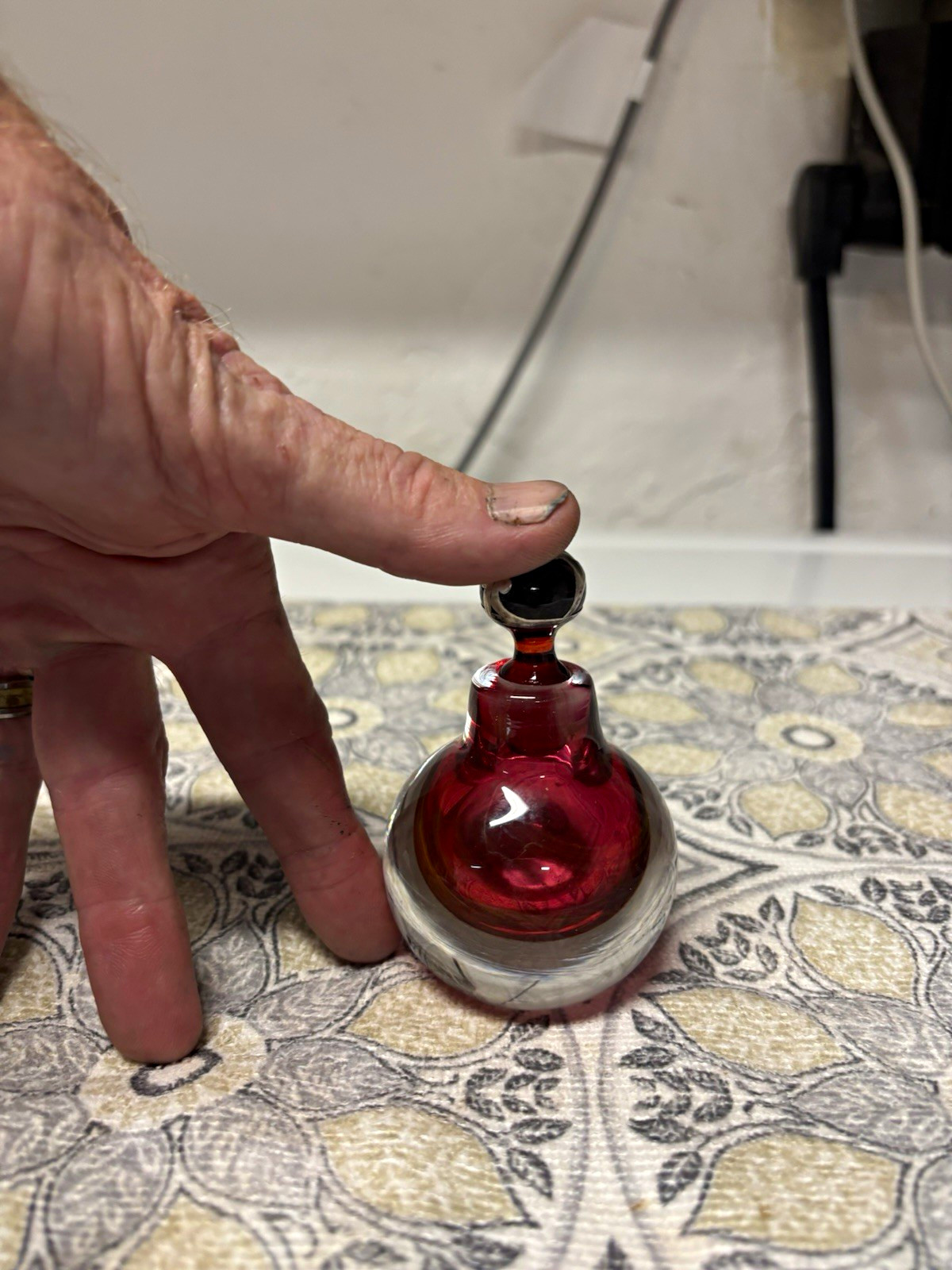 Signed Vintage Murano Ruby Red Sommerso Perfume Bottle with Dauber - E