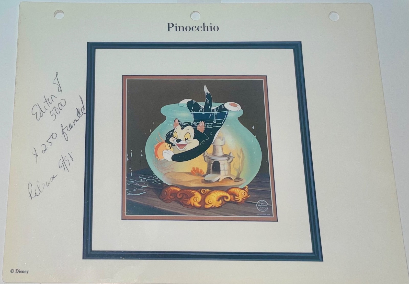 Disney Pinocchio Cat Laminated Promo Binder Gallery Page Fishing For A Cat Rare