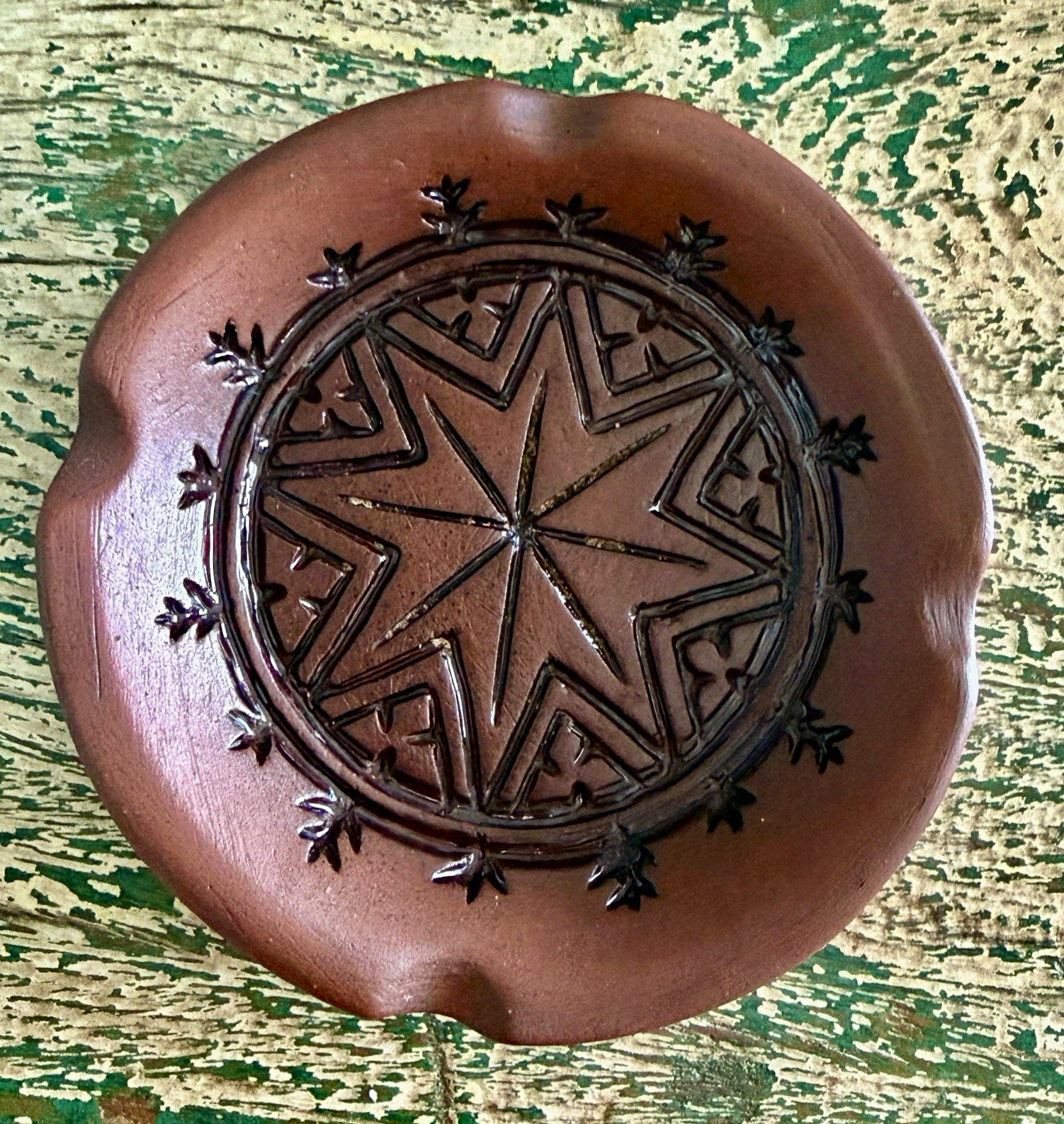 Vintage Mohawk Pottery Native Ashtray Geometric Pattern Excellent 