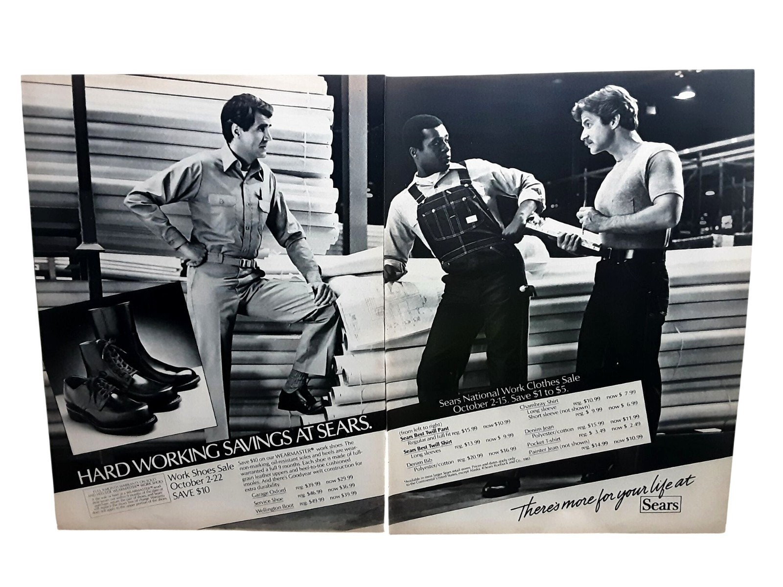 1983 Sears Work Clothes Shoes Boots Ad Workwear Sale Vintage Print