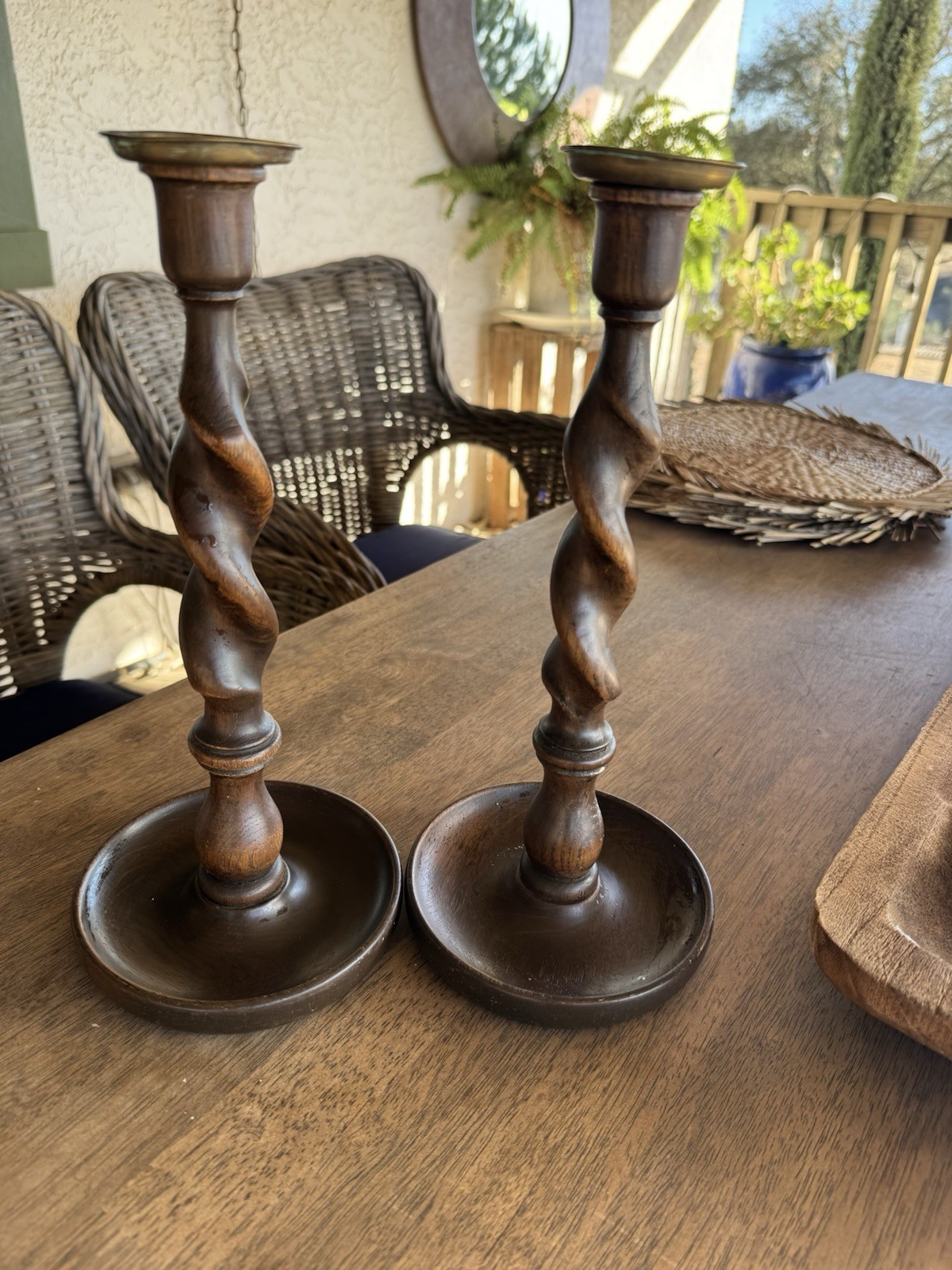 2 Vintage Antique English Oak Barley Twist 12\
