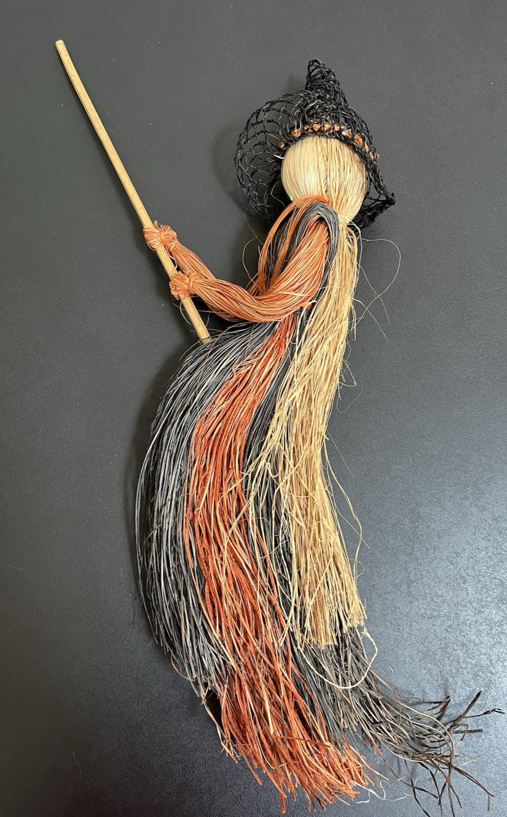 Halloween Handcrafted Corn Husk Flying Witch with Broomstick 20” Tall