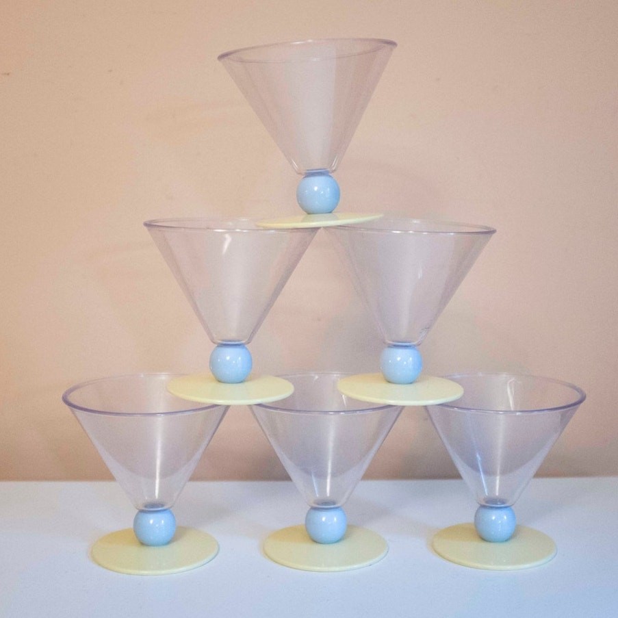 Memphis Style Plastic Parfait Glasses | Vintage Set of 6