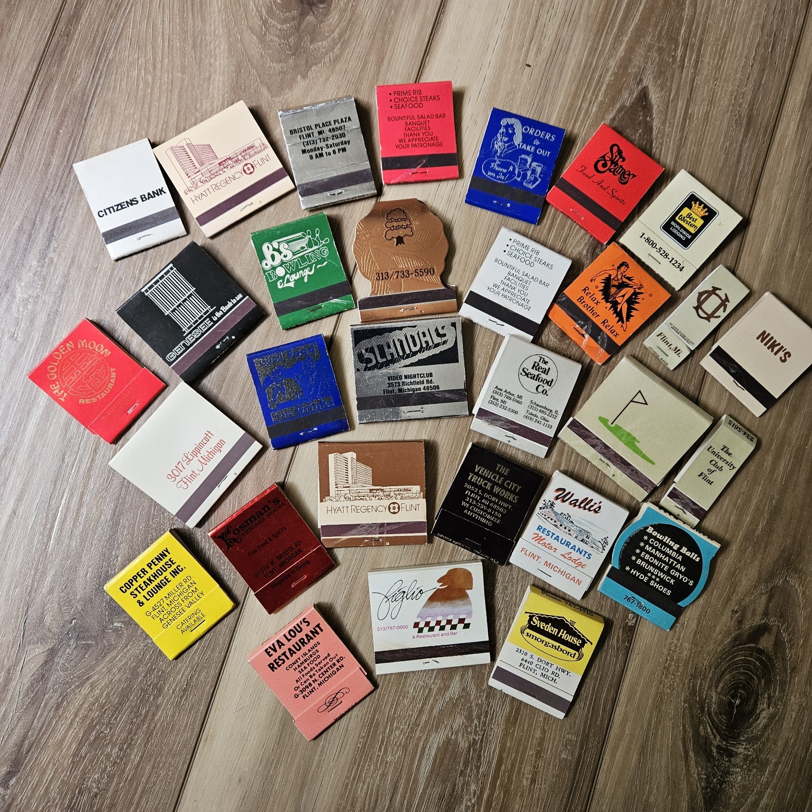 Vintage FLINT MI Americana Ephemera Matchbook Collection of 30 1960s- Early 70s