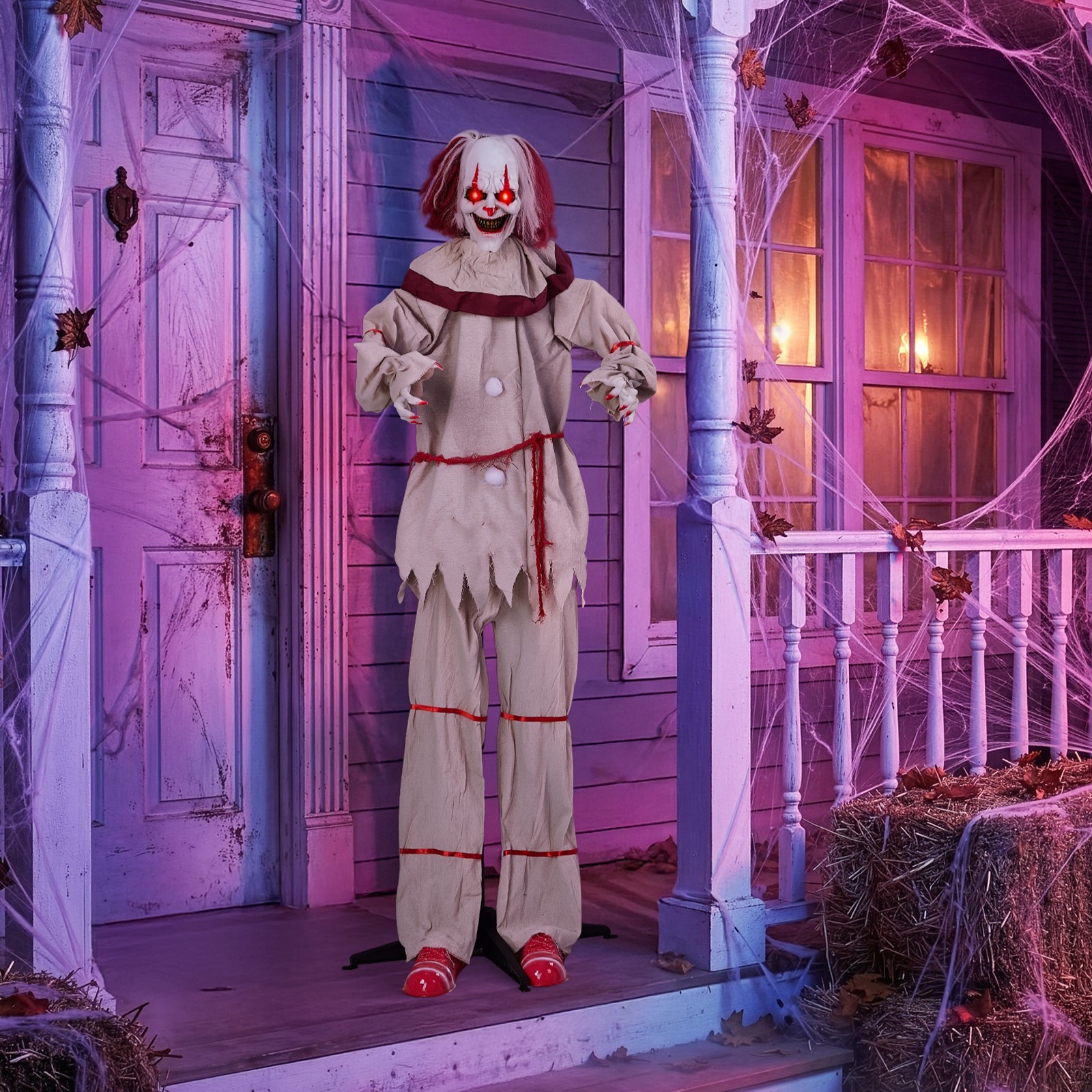 5.7FT Halloween Animated Eyes Bright Talking Clown for Indoor Outdoor Decoration