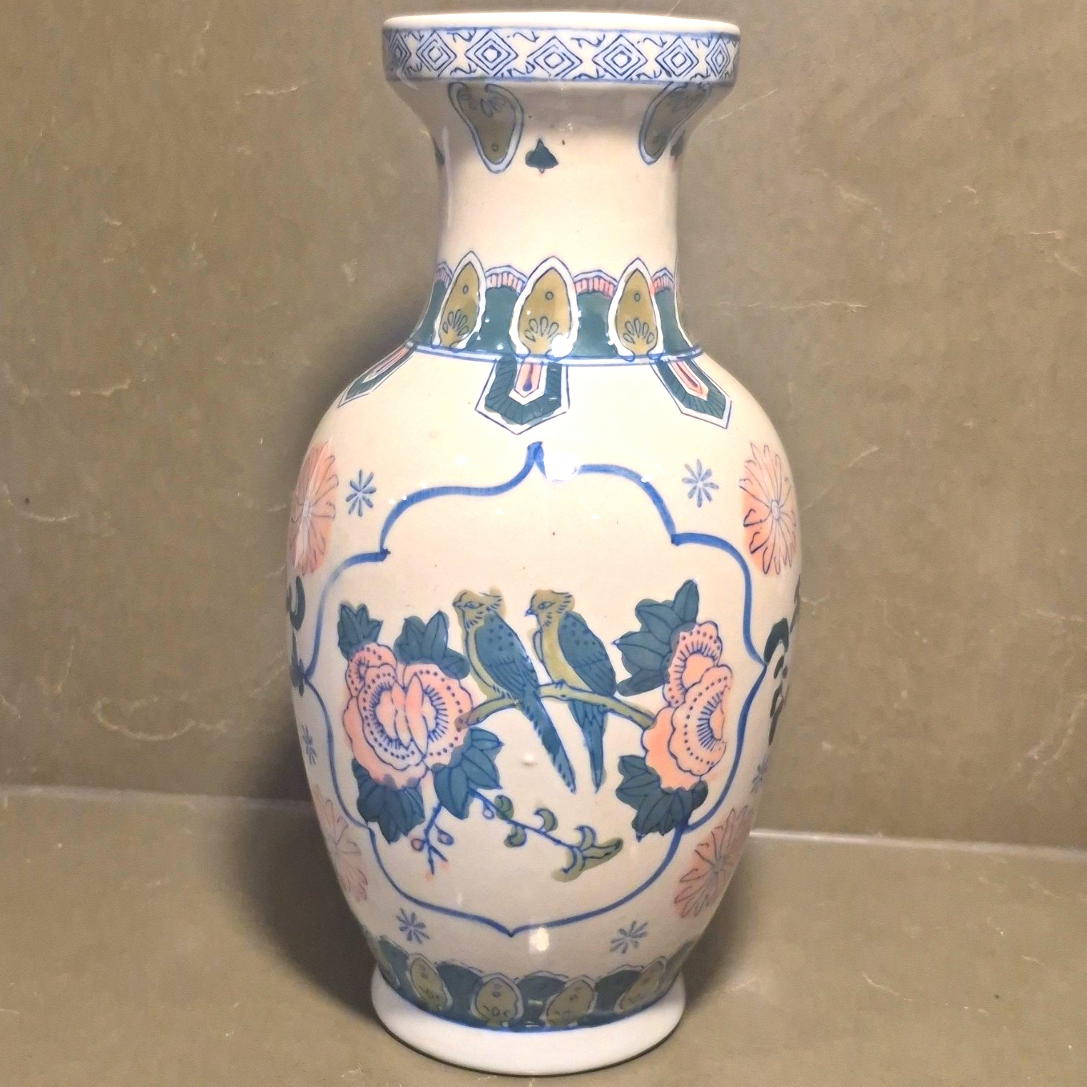 Rare Antique Chinese Porcelain Vase - Hand-Painted Birds & Flowers Vintage Item