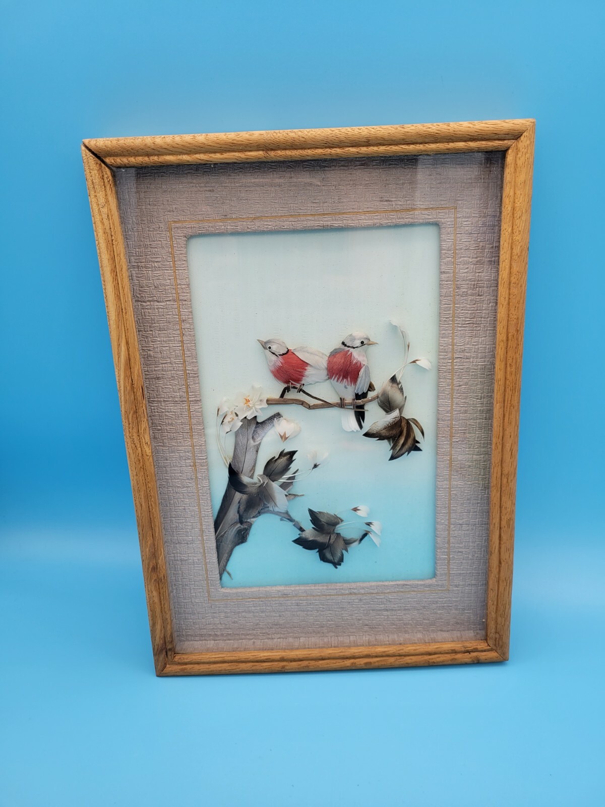 Vintage Two Birds Feather on Tree Art 3D Shadow Box Framed Picture 7.5 x 10.5\