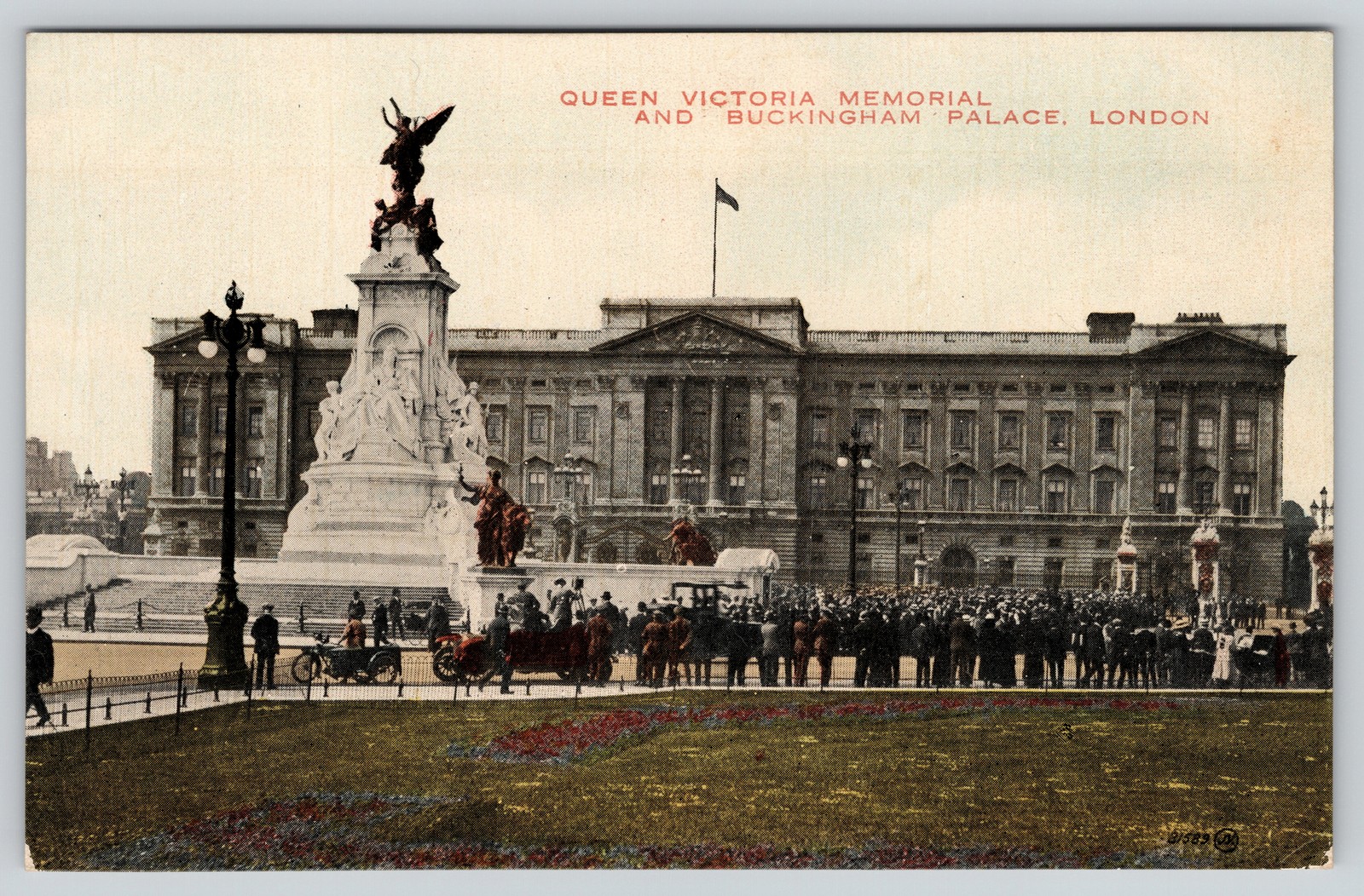 Queen Victoria Memorial Crowd Gathering London England Postcard
