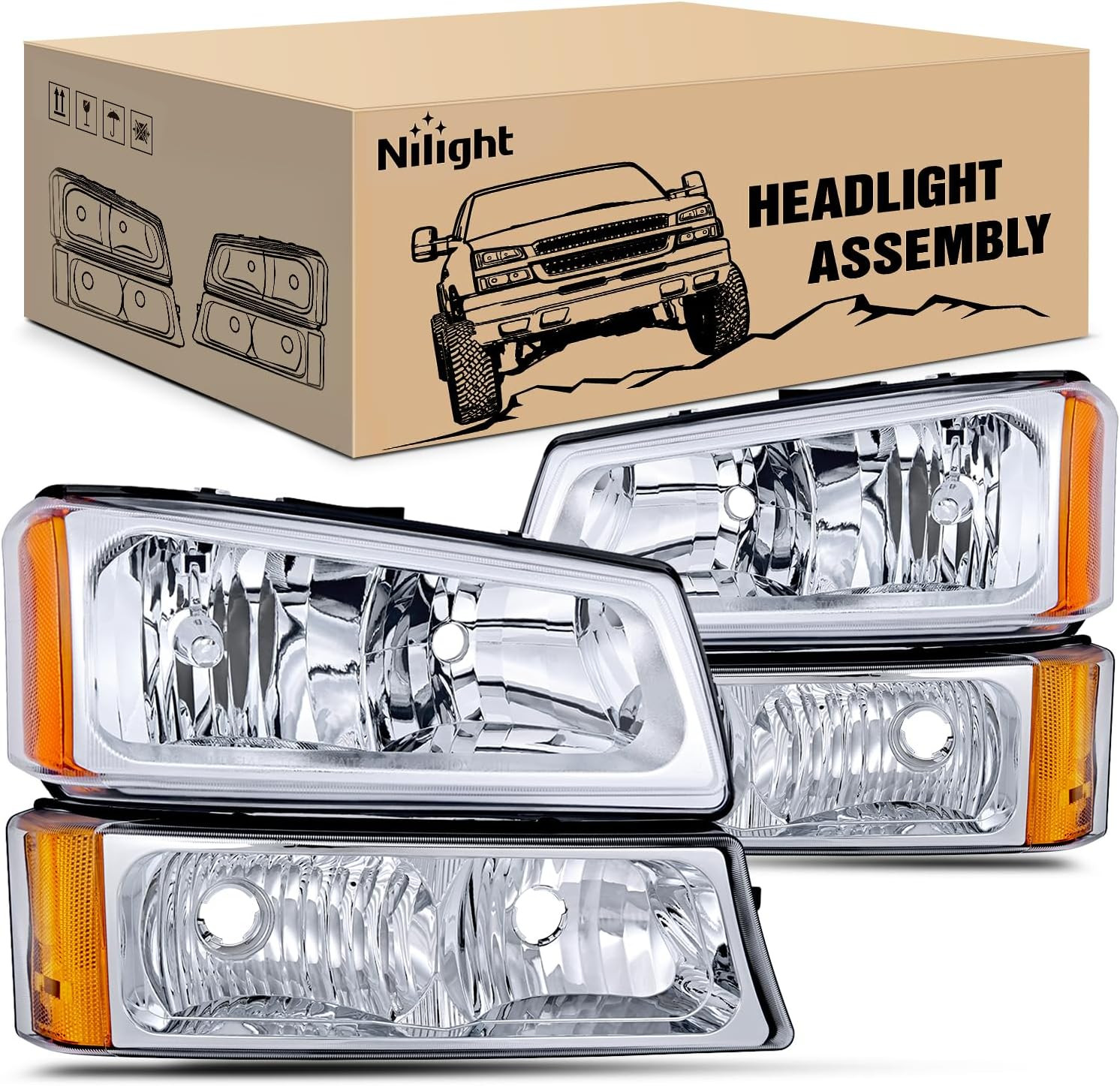Headlight Assembly for 2003 2004 2005 2006 Chevy Silverado Avalanche 1500 1500HD