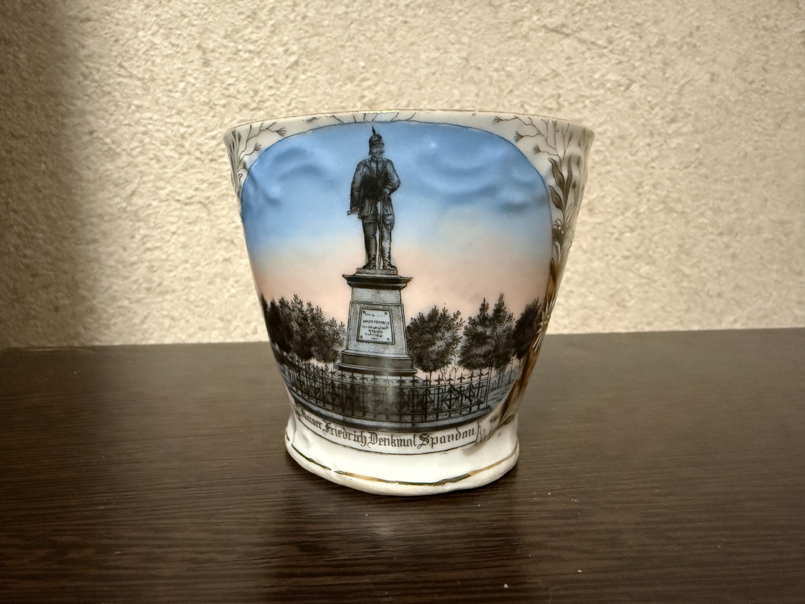1890 German Porcelain Cup Kaiser Friedrich Monument Spandau Relief