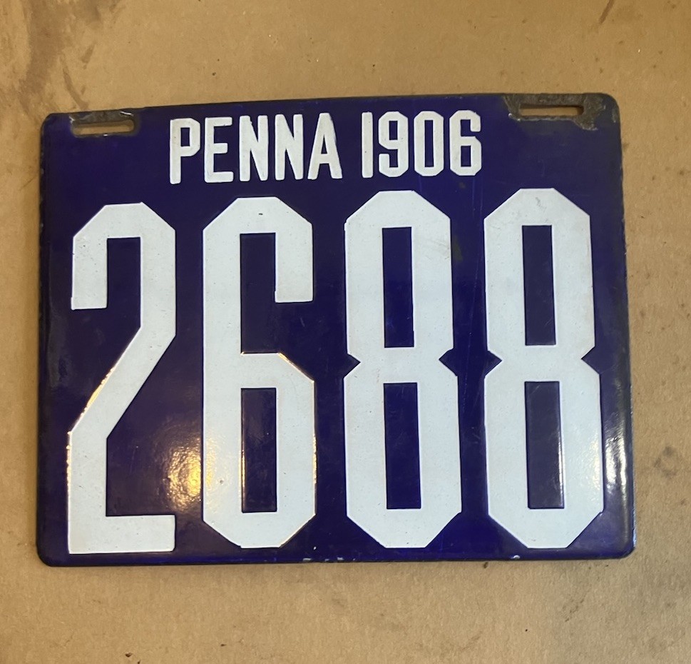 1906 Pennsylvania Porcelain License Plate Auto Tag Vintage 2688