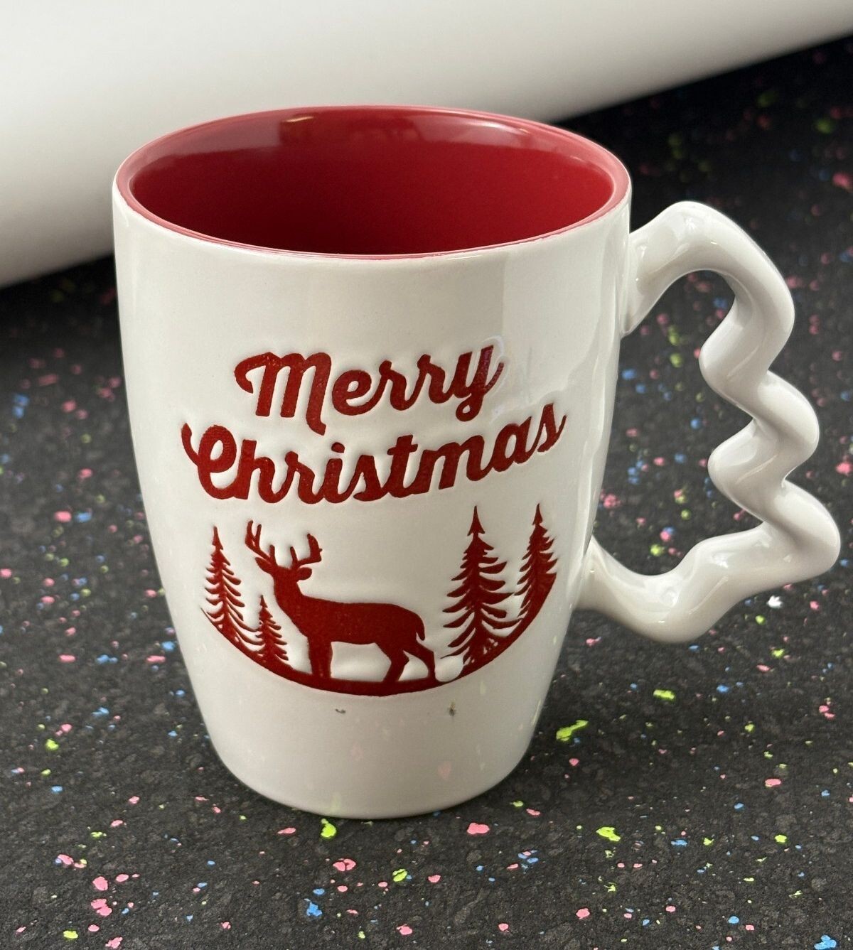 California Pantry Merry Christmas Holiday Mug with Unique Zigzag Handle