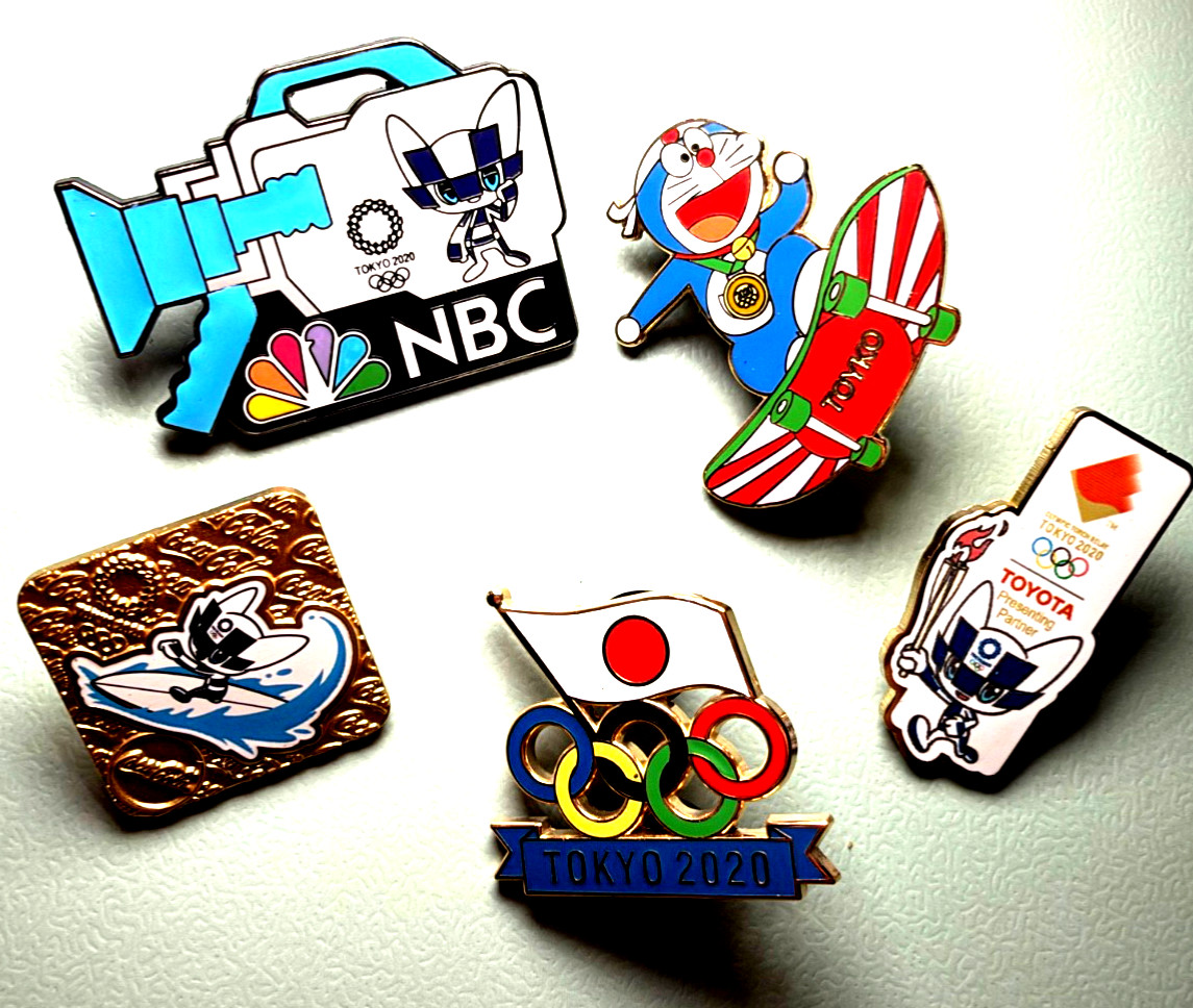 Tokyo 2020 Olympic Enamel Pin Lot Doraemon NBC Camera Toyota Surfing Miraitowa⁠