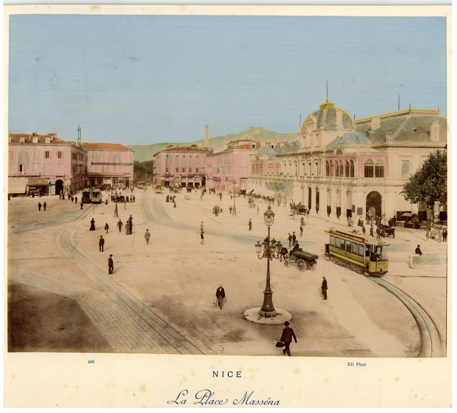 France, Nice, La Place Masséna Original Vintage Print Albumen Print Enhanced
