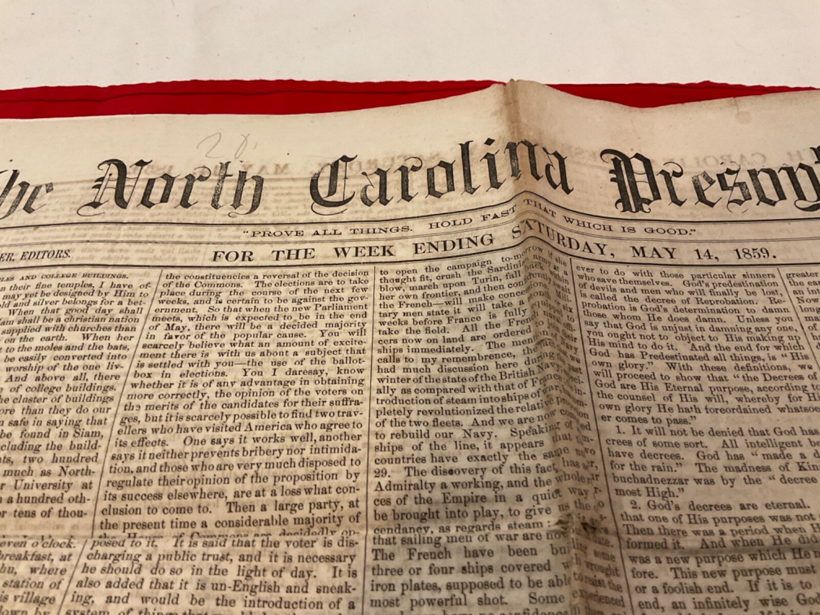 1235 FAYETTEVILLE NC 1859 PRESBYTERIAN NEWS AS IS WAR TOBACCO CALVINISM VS ARMIN