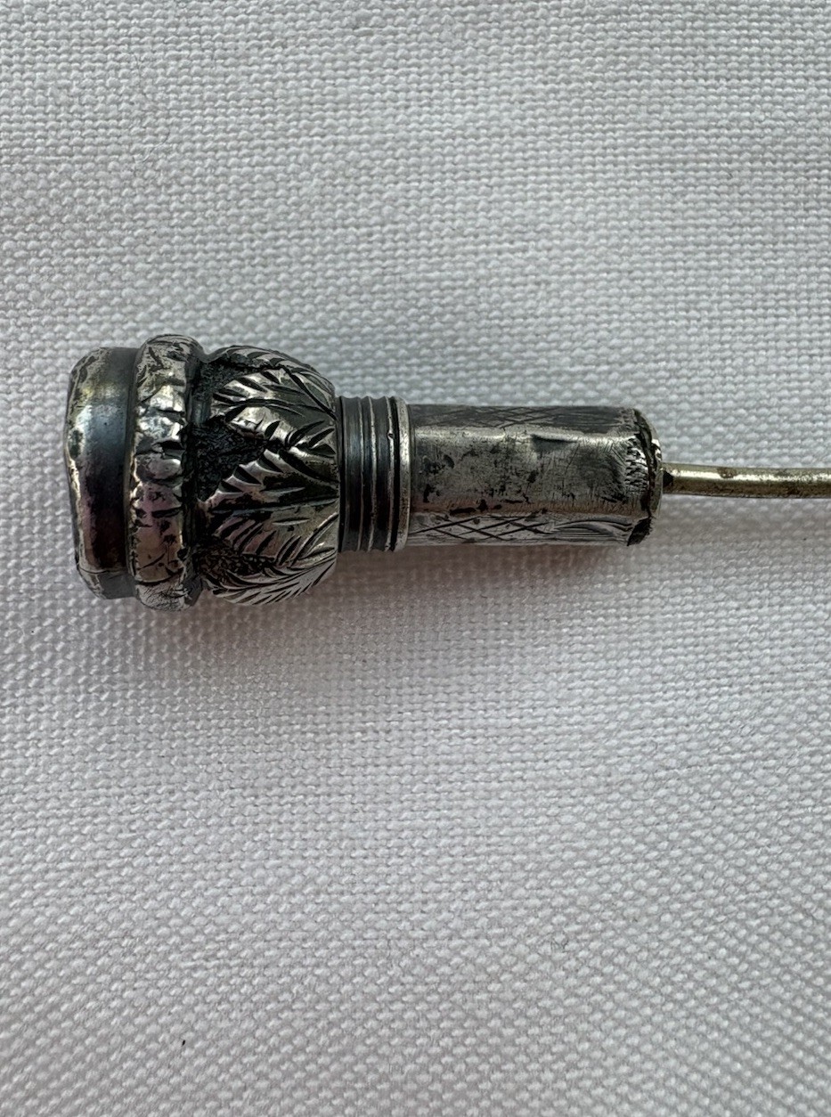 Antique Victorian Edwardian Hat Pin Silver Acanthus Leaf Citrine Glass Stone