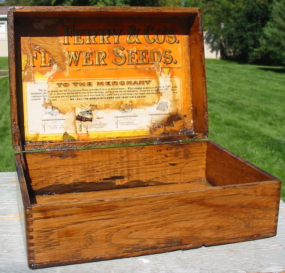 Vtg Antique Early 1900s D M Ferry & Co\'s Flower Seeds Dovetail Wood Display Box