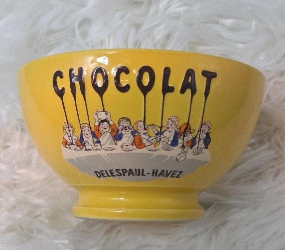 Vintage Chocolat Delespaul-Havez Yellow Footed Bowl Ceramic Halluin France