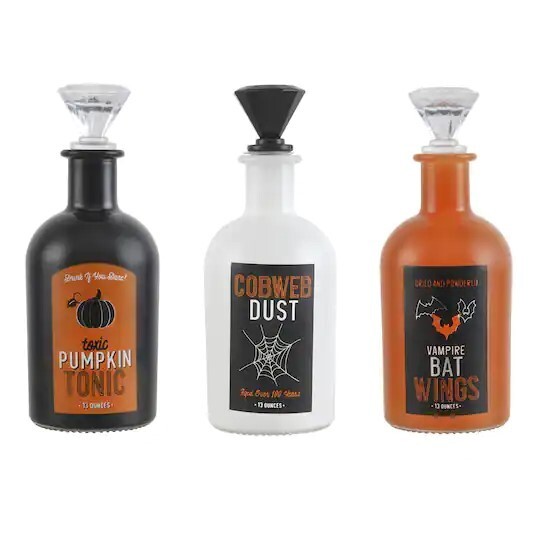 Ashland Brand Glass Potion Bottle Set Halloween Tabletop Accent 6.5