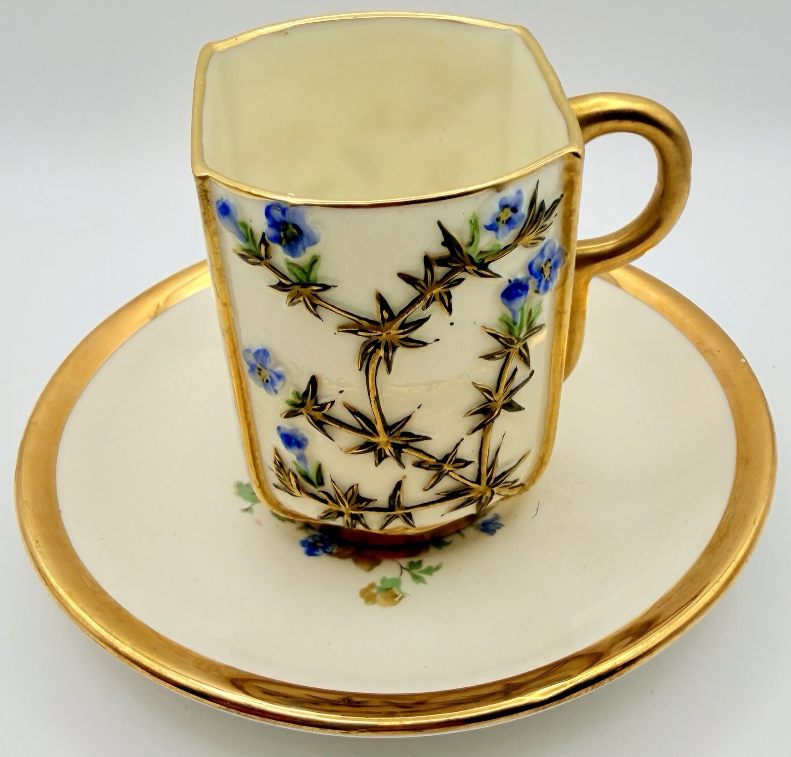 Antique Royal Worcester Japanesque Aesthetic Demitasse Cup & Mismatched Saucer