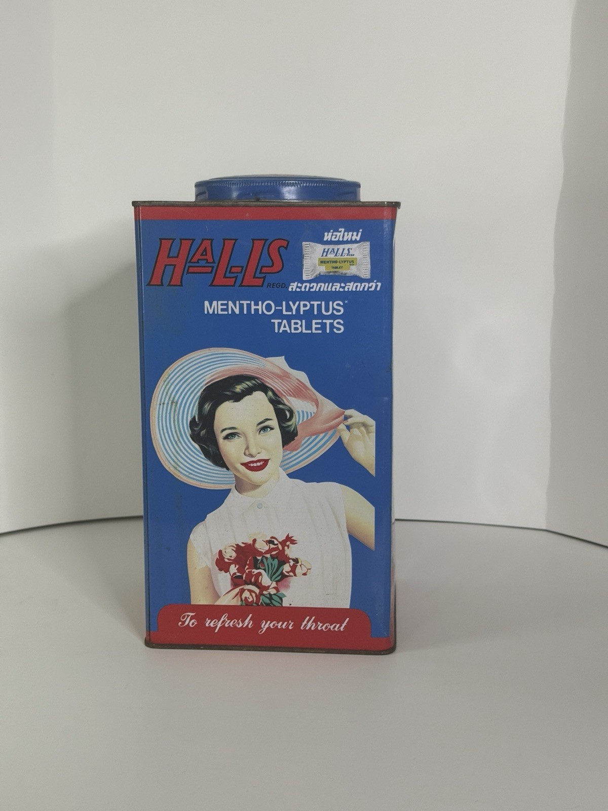 RARE Vintage HALLS Mentho-Lyptus Apothecary Tin Store Display 700 Sweets - 1960s