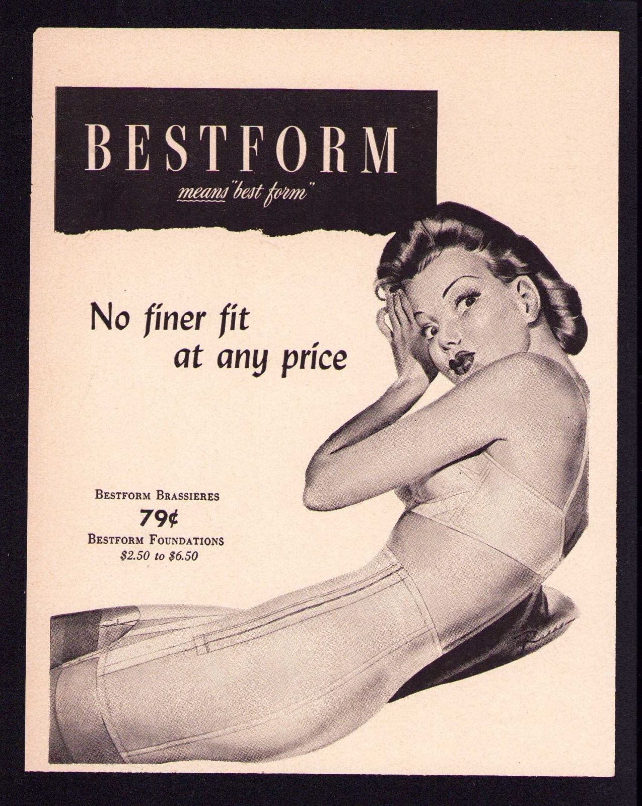 VINTAGE 1940\'s BESTFORM BRASSIERE PINUP GIRL AD PAGE BRA ART PRINT SEE PHOTO GGA