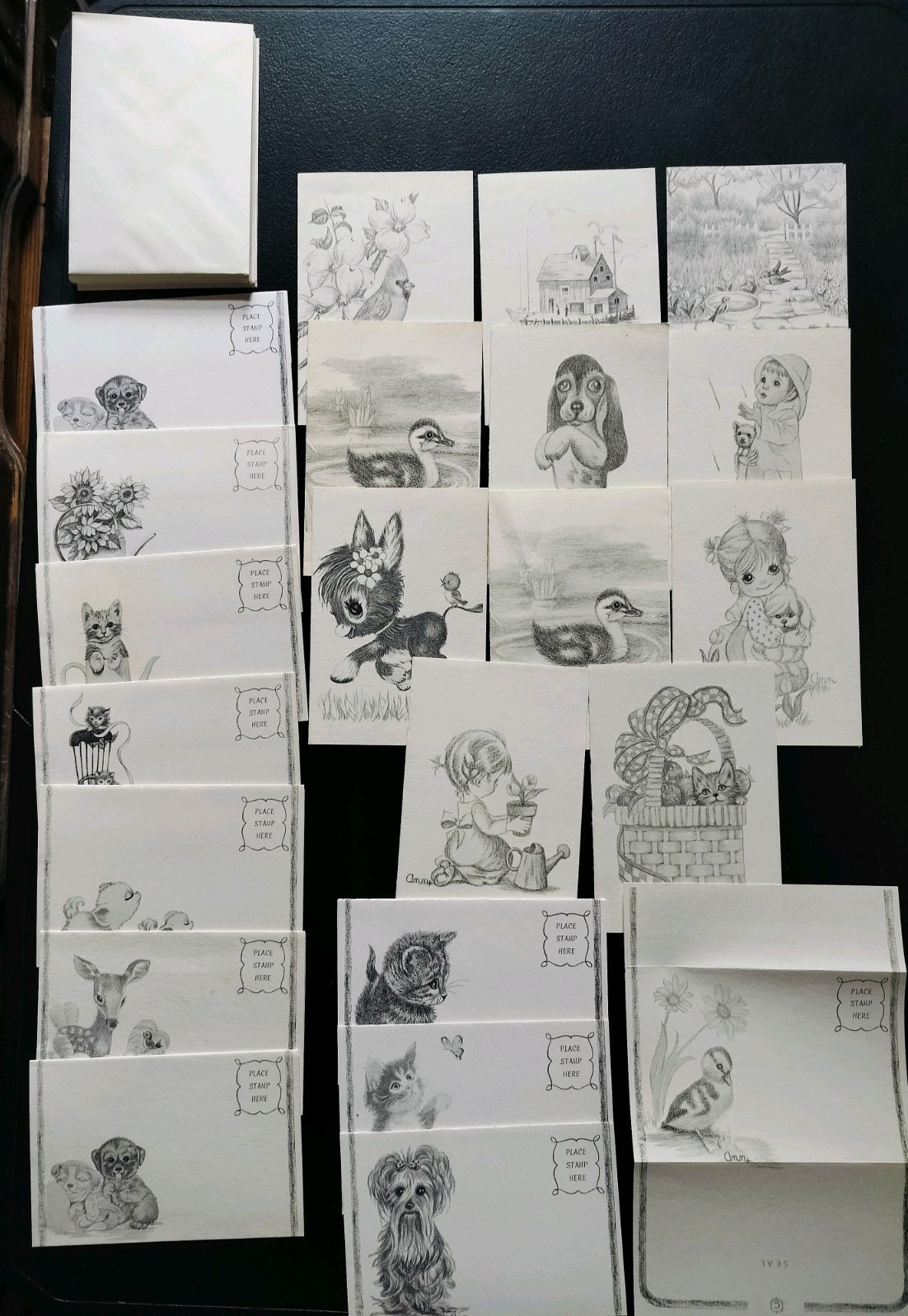 LOT Of 22 Vintage Unused Ann Adams Greeting Cards Sketch Designs Polio Artist