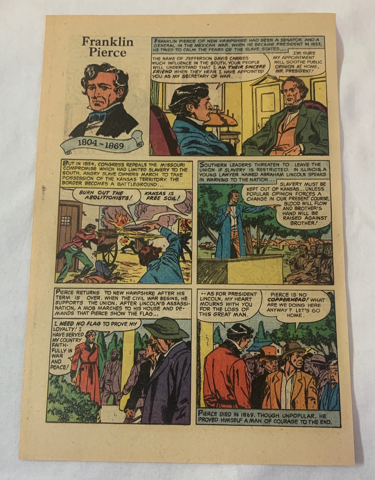 1957 cartoon page ~ FRANKLIN PIERCE