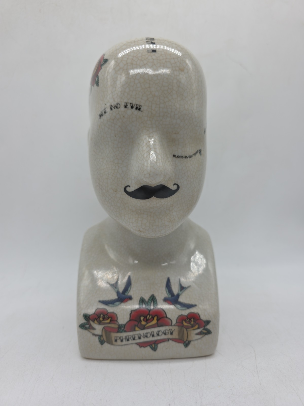 Phrenology Head Ceramic Tattooed Retro Art Quotes Bust H 11