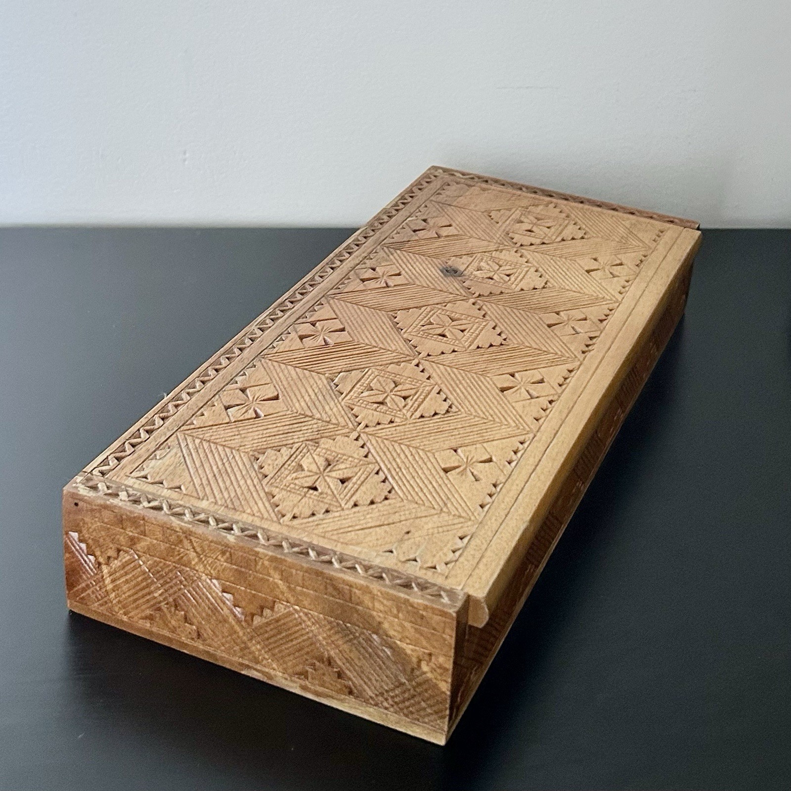 Vintage Mid-Century Yugoslavian Folk-Art Handcarved Desk Organizer Trinket Box