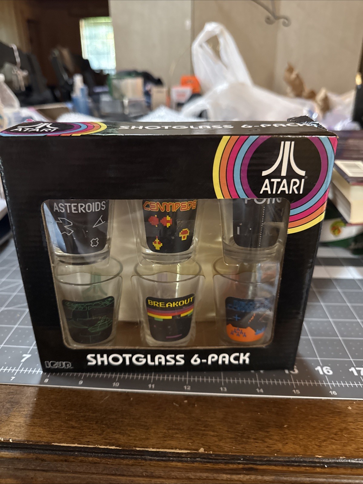 RARE 2009 Atari Shotglass 6-Pack by ICUP / Asteroids Centipede Pong Break Out