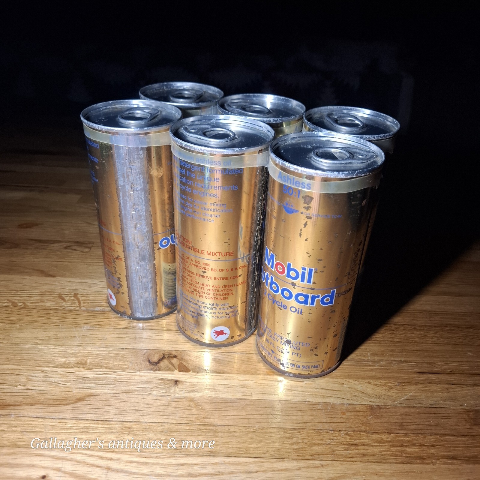 Rare Mobil Outboard 2 Cycle Oil vintage Oil 6 pack Cans Pegasus Can Lot