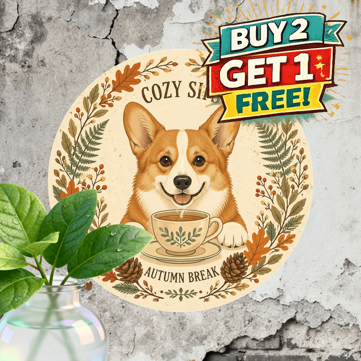 Glamorous Corgi Floral Clock Artwork Metal Tin Sign Round Wall Decor 8x8