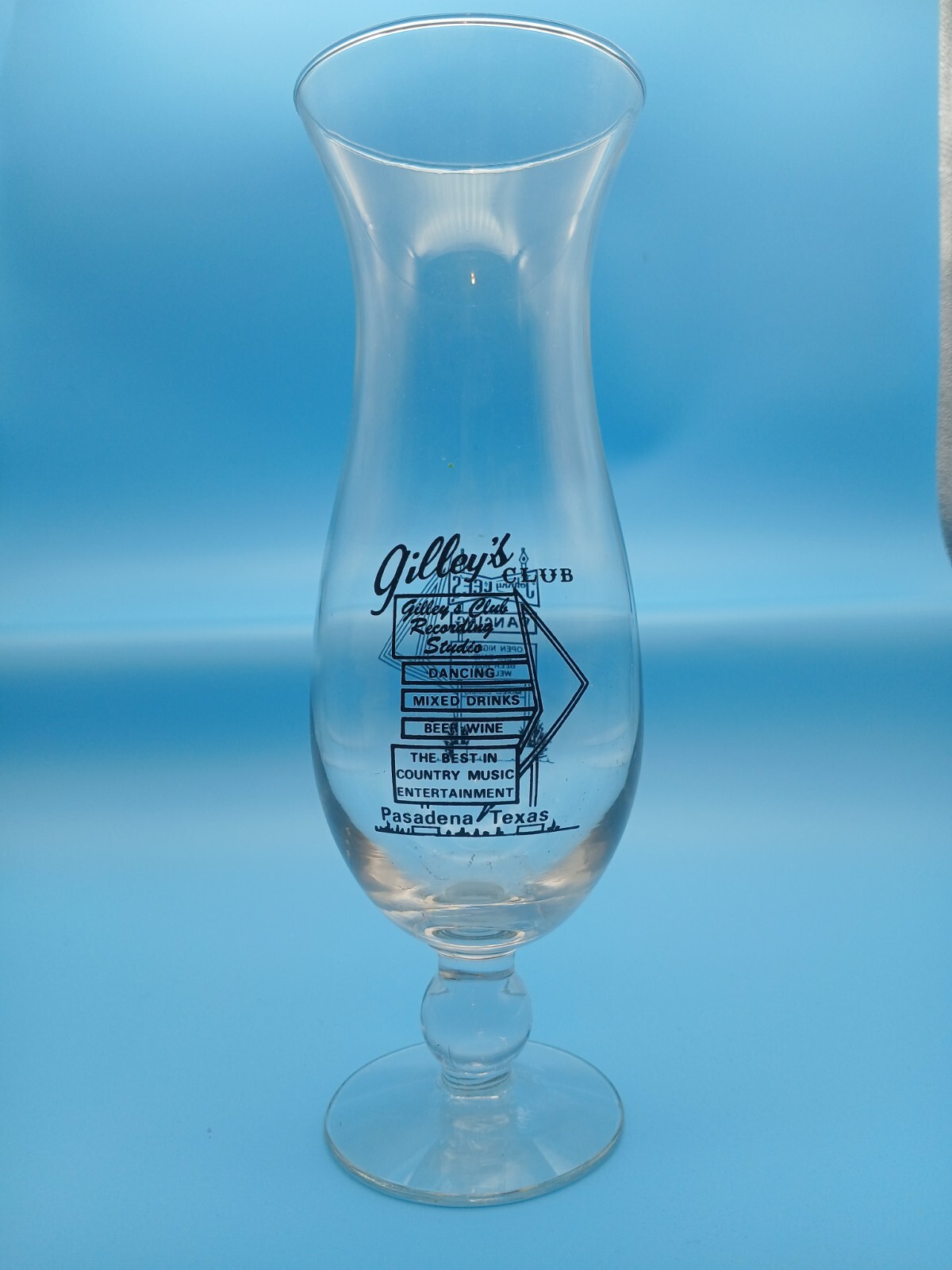 Gilley's Nightclub Tall Cocktail Glass Mickey Gilley Urban Cowboy Hurricane 