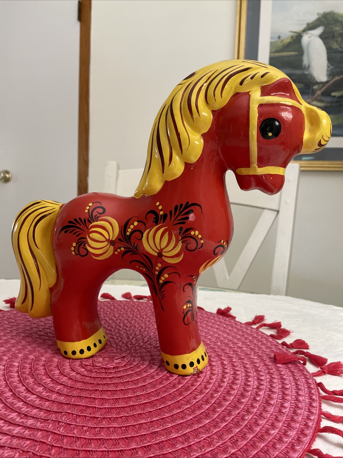 Swedish Dala Horse Red/Yellow Grannas A Olssons Sweden Folk Art Christmas 11.5”