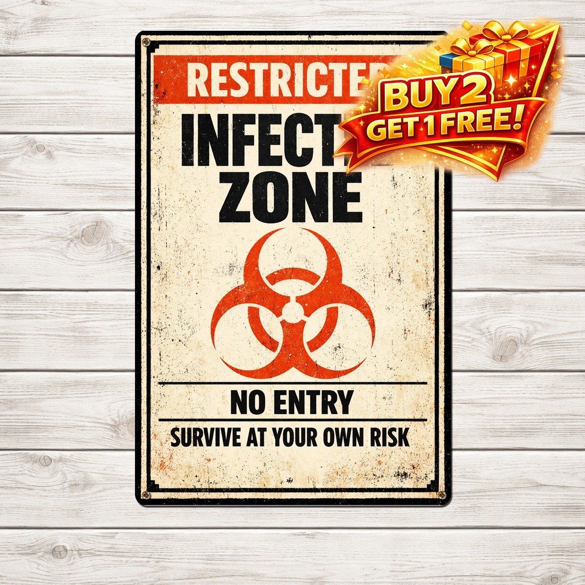 Danger Zombie Area Enter At Own Risk 8x12 Funny Aluminum Sign