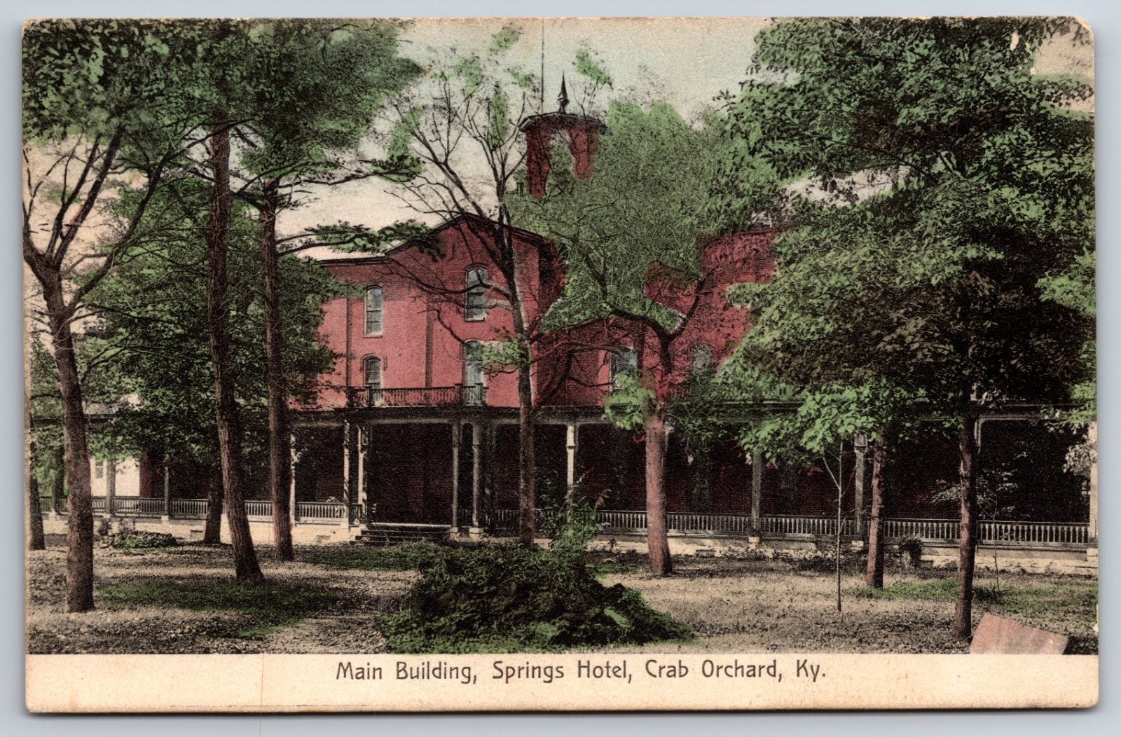 Crab Orchard Kentucky Main Building Springs Hotel Trees Hand-Colored Postcard