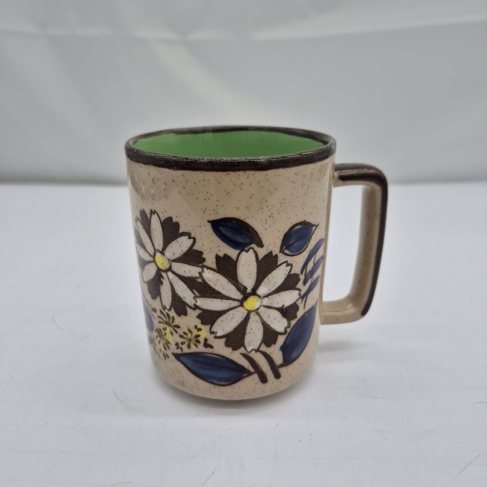 VTG 1970s Otagiri Speckled Stoneware Mug Hand Painted Floral Boho Retro Japan 