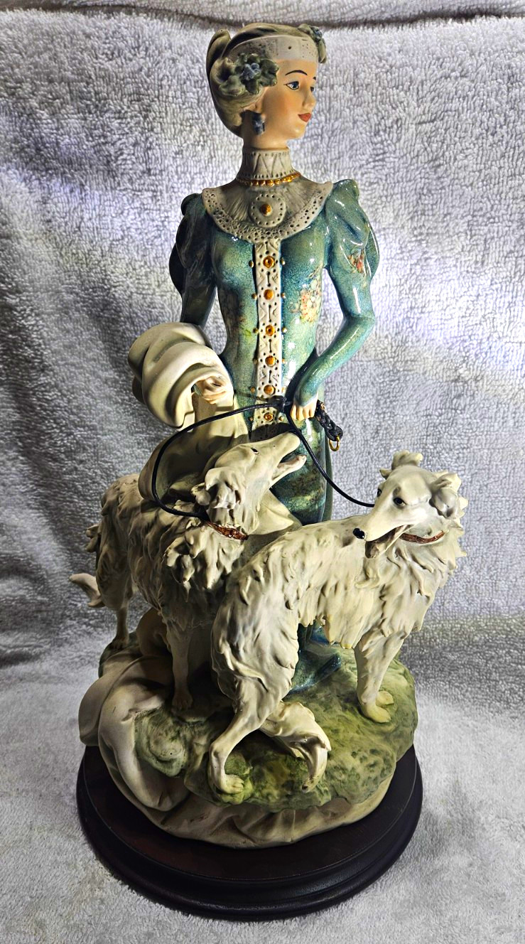 Giuseppe Armani 1985 Lady With Borzois Dogs Figurine 1122C Florence Italy 15”